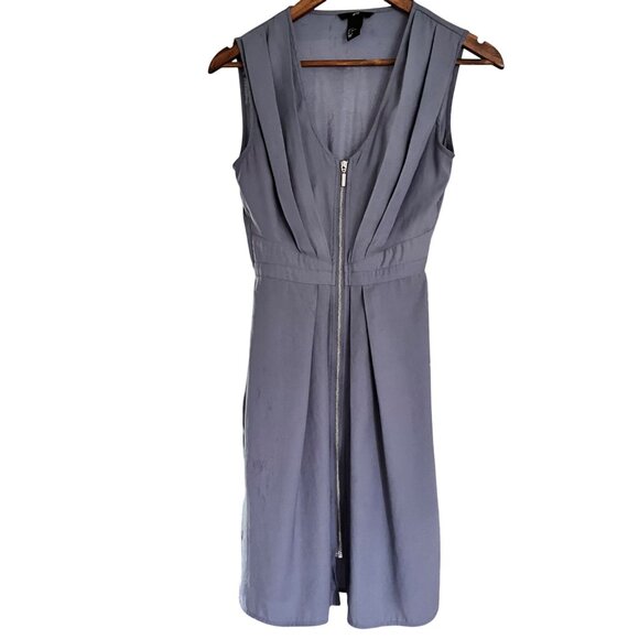 H&M Gray Sleeveless Zip-Front Dress With Pleated Detail & V-Neckline - Size 2 - Picture 1 of 11